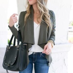 Blank NYC Olive Vegan Leather Drape Cropped Jacket